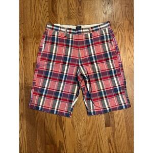 New J Crew Men's Rivington Shorts Size 30 Red Plaid Linen Blend Golf Preppy